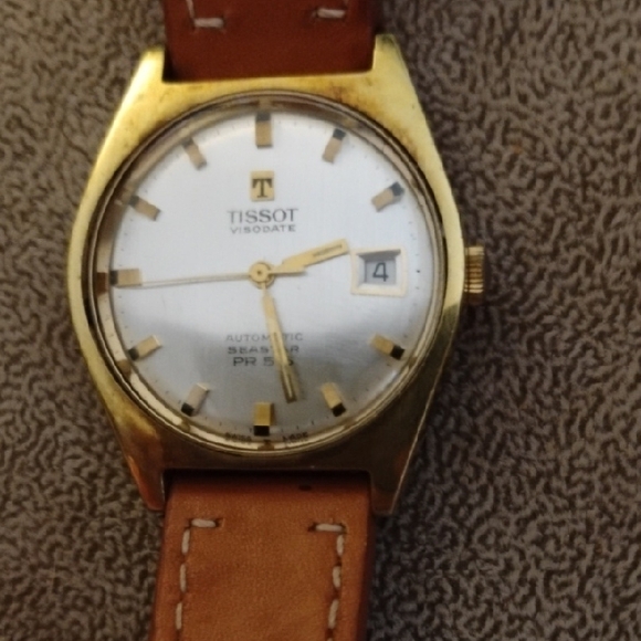 Tissot Visodate Gold Case with Tan Strap - Picture 1 of 5